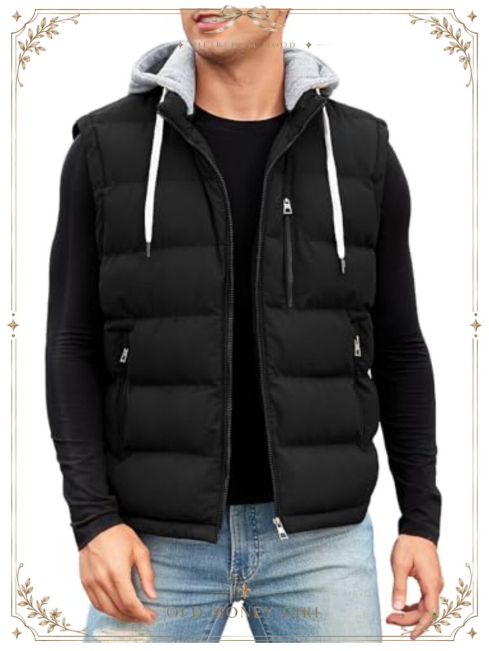 Mens Quilted Puffer Vest Hooded Sleeveless Zip Up Winter Outerwear